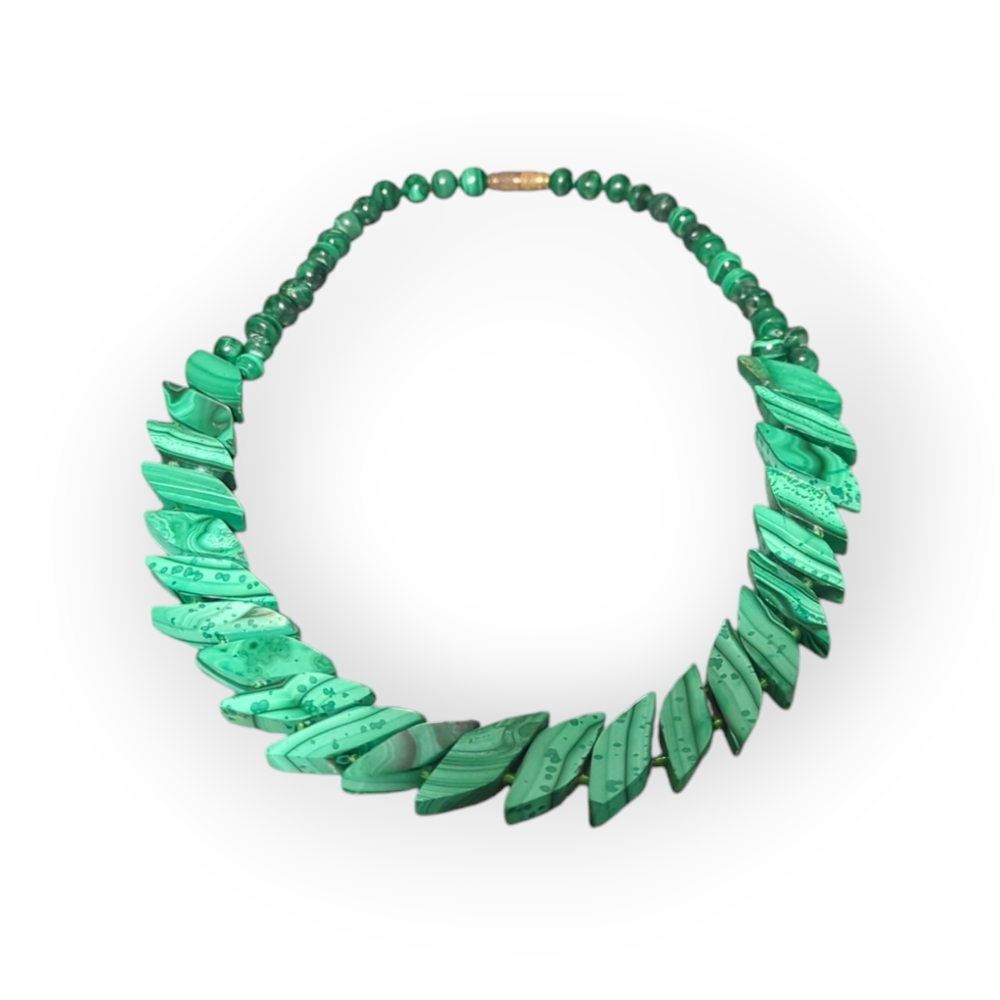 Vintage Malachite Statement Necklace | Leaf Cut Beads